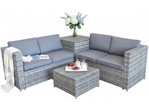 Luxe Polyrotan Hoek Loungeset 185x185 cm met Kussenopbergbox
