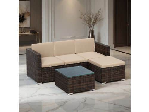 Luxe Polyrotan Hoek Loungeset 4-delig - Tuinset Bruin Taupe met