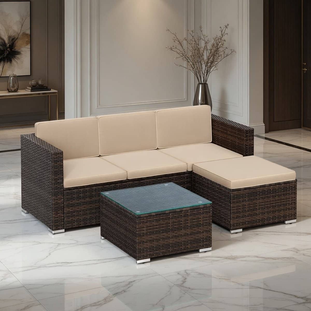 luxe polyrotan hoek loungeset 4 delig tuinset bruin taupe met