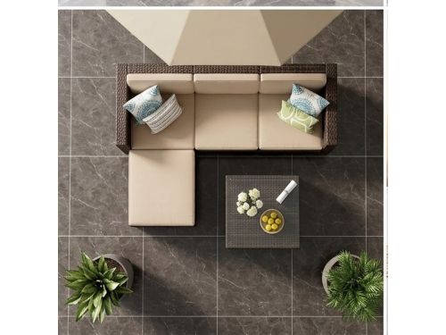 Luxe Polyrotan Hoek Loungeset met 3-Zitsbank, Hocker en Glazen Tafel