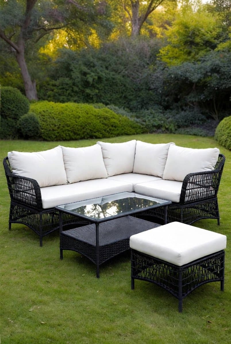 luxe polyrotan hoek loungeset voor 5 personen met tafel &