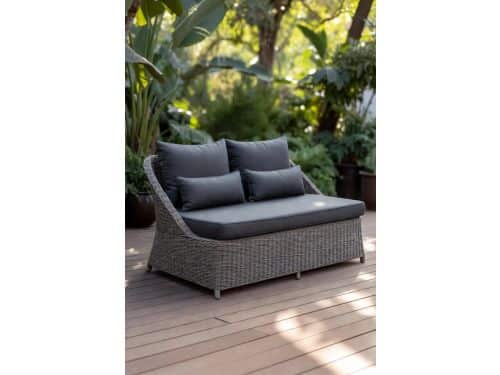 Luxe Polyrotan Ligbed Chaise Lounge met Dikke Kussens en Armleuningen