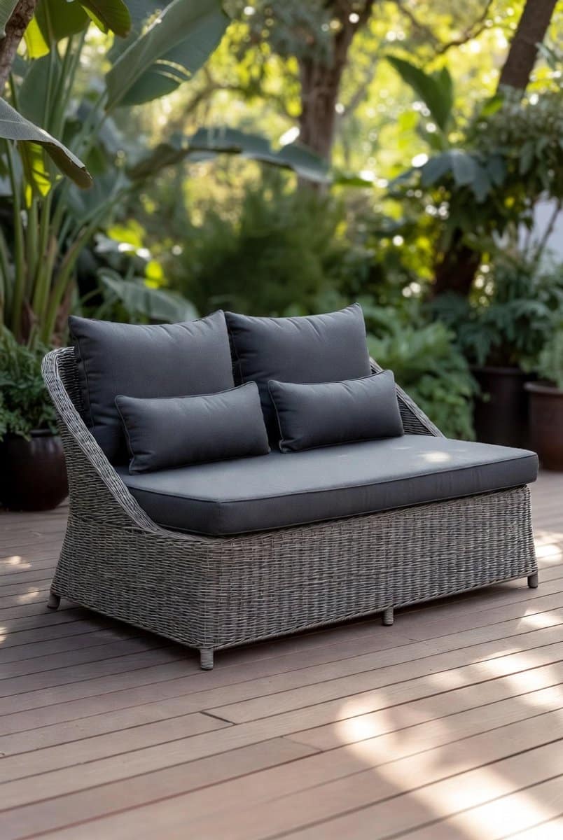 luxe polyrotan ligbed chaise lounge met dikke kussens en armleuningen