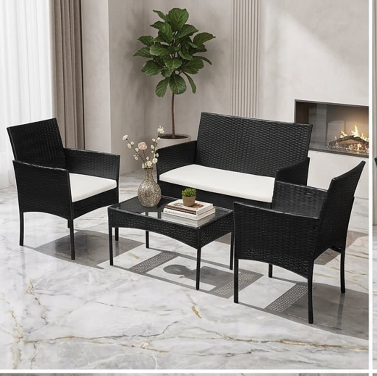 luxe polyrotan loungeset 4 delig zwart tuinmeubelset met bank