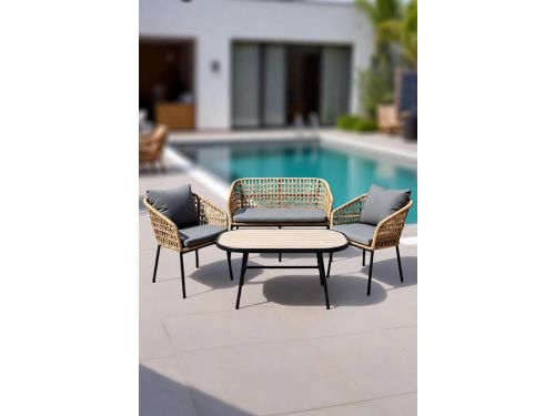 Luxe Polyrotan Tuinset 4-Persoons met Bank, Stoelen & Glazen Tafel