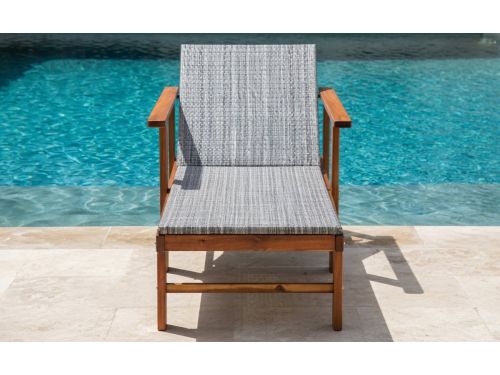 Luxe Polyrotan Zonnebed met Acaciahouten Frame - Weerbestendig Ligbed voor