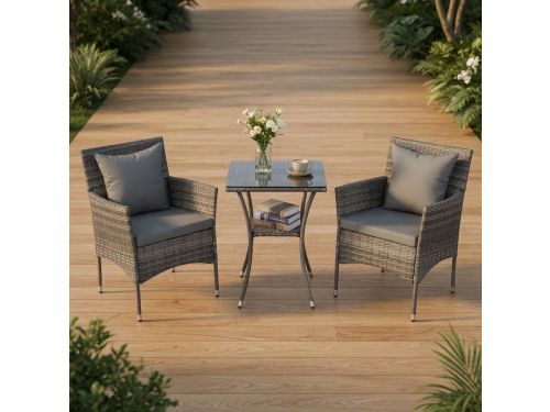 Luxe Rotan Balkonset 3-delig met Kussens & Glazen Tafel