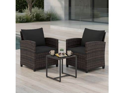 Luxe Rotan Balkonset 3-delig met Kussens & Glazen Tafel