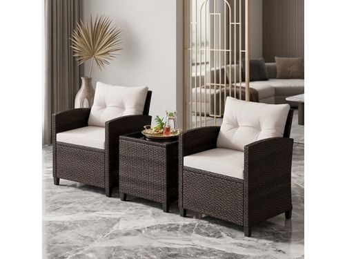 Luxe Rotan Balkonset 3-Delig met Kussens & Glazen Tafel