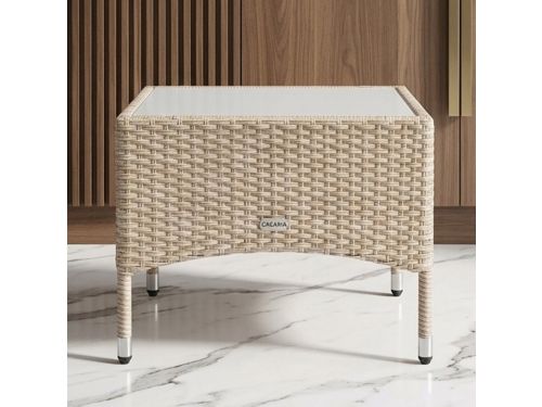 Luxe Rotan Bijzettafel met Veiligheidsglas 58x58 cm - Weerbestendige Balkon