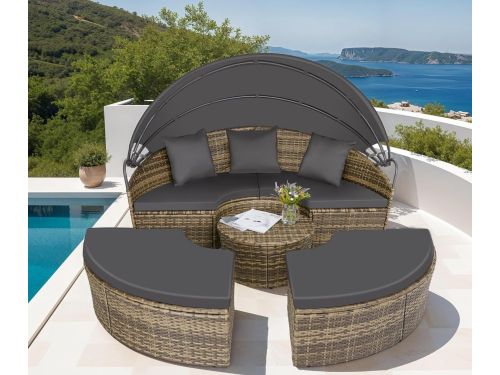 Luxe Santorini Dubbel Ligbed met Zonnescherm - Multifunctionele Tuinlounger voor