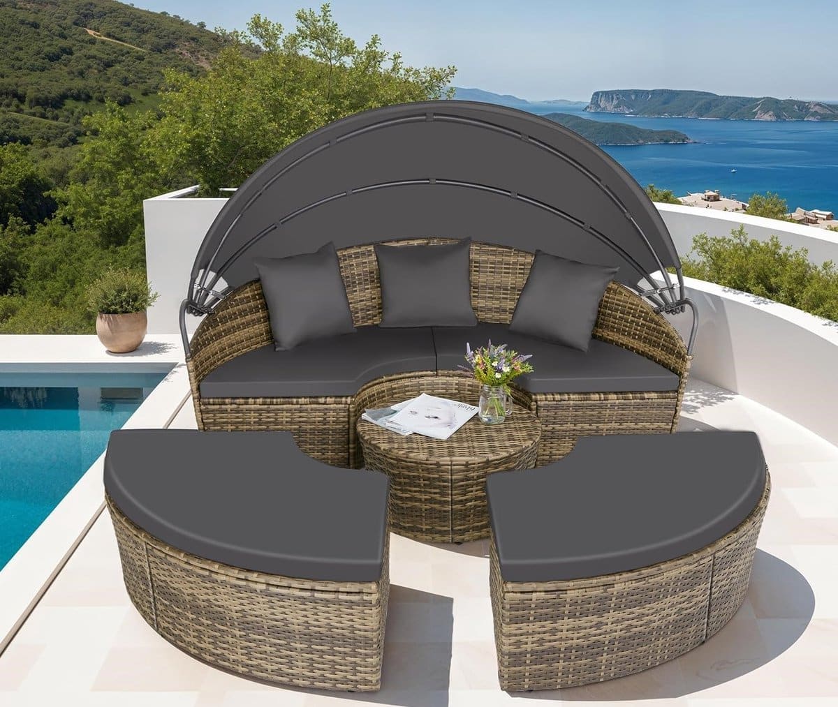 luxe santorini dubbel ligbed met zonnescherm multifunctionele tuinlounger voor
