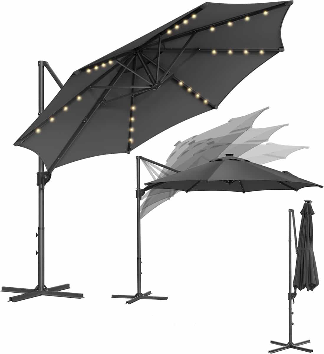 luxe solar led zweefparasol Ø300 cm met 28 led lampjes