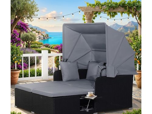 Luxe Tweepersoons Zonne-eiland met Inklapbaar Dak en Bijzettafels