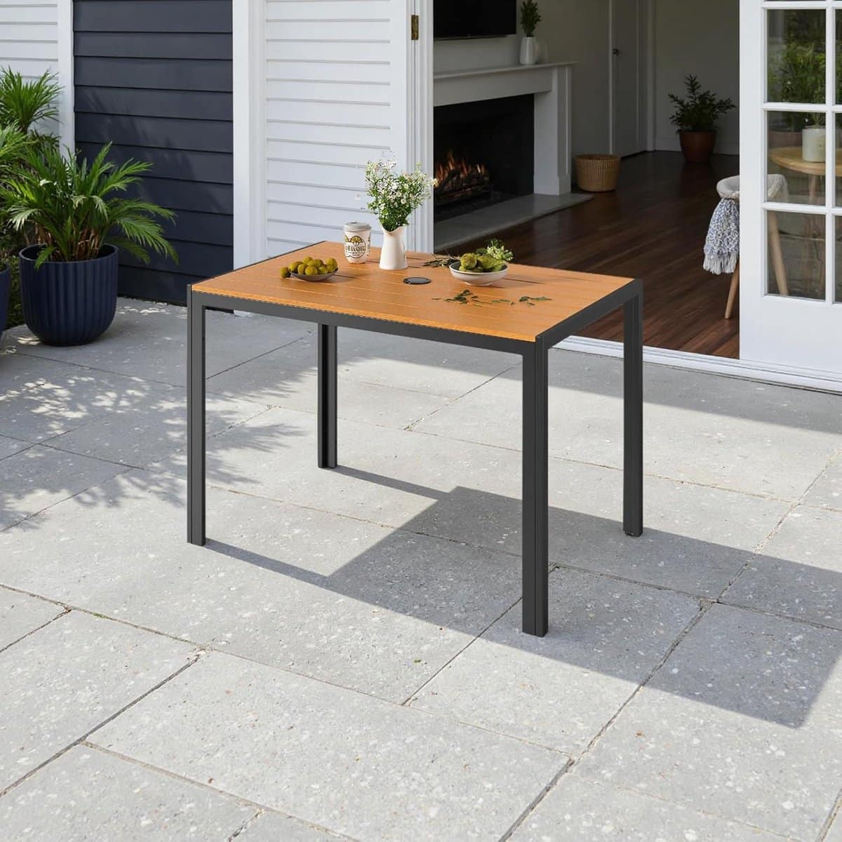 luxe weerbestendige aluminium wpc tuintafel met parasolgat 110 x 70