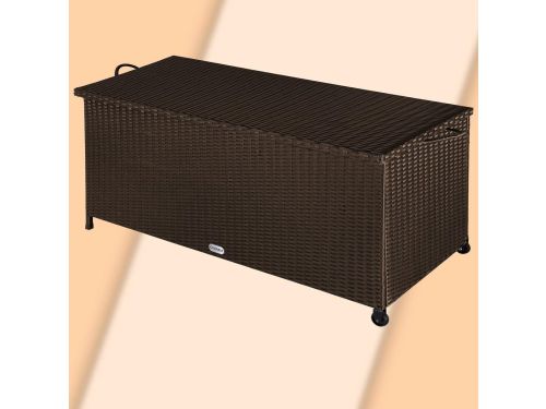 Luxe Weerbestendige Polyrotan Tuinopbergbox 270L met Gasveren, Wielen & Waterdichte