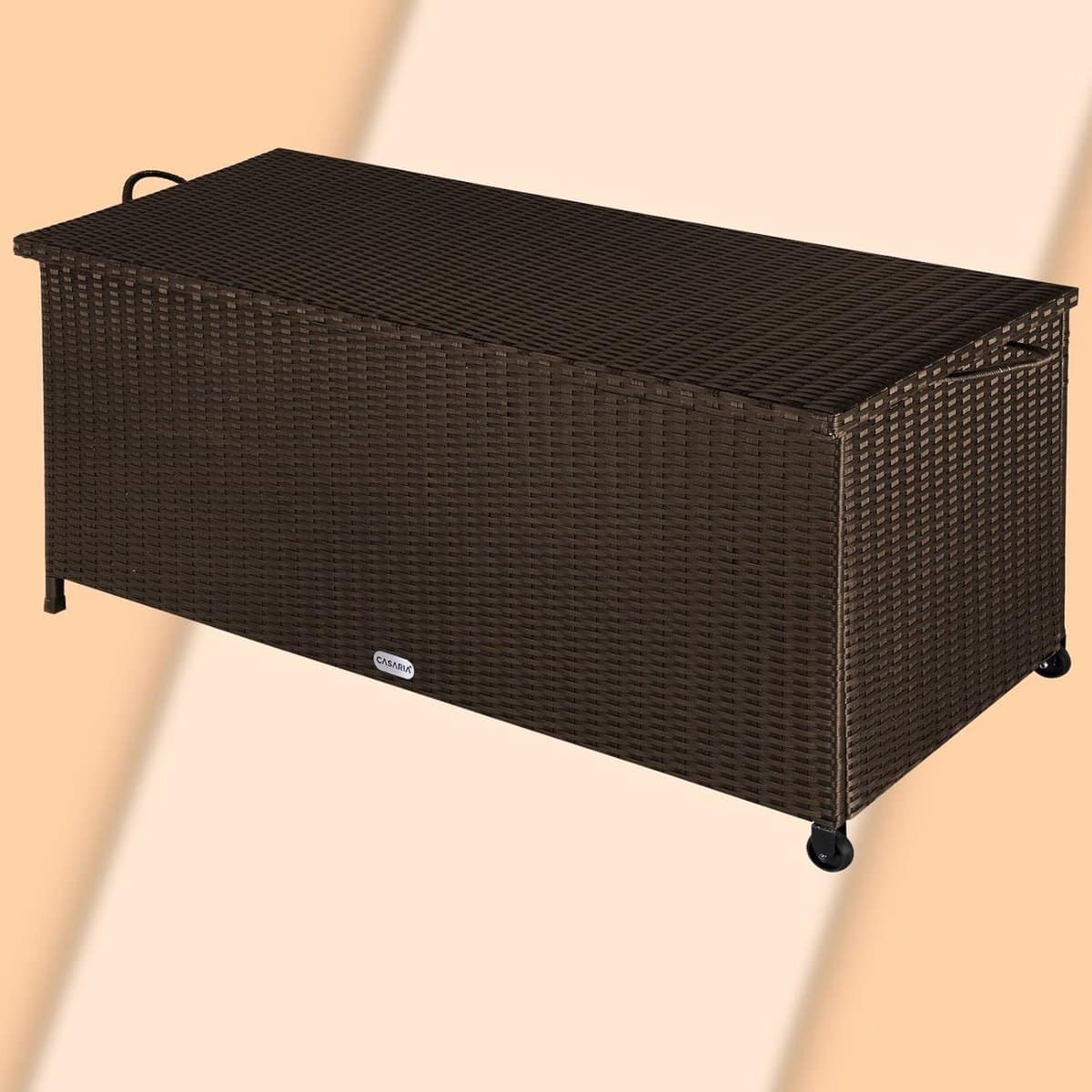 luxe weerbestendige polyrotan tuinopbergbox 270l met gasveren, wielen & waterdichte