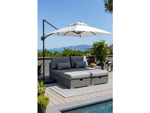 Luxe XXL 2-Persoons Rotan Ligbed met Verstelbare Rugleuning & Klaptafels
