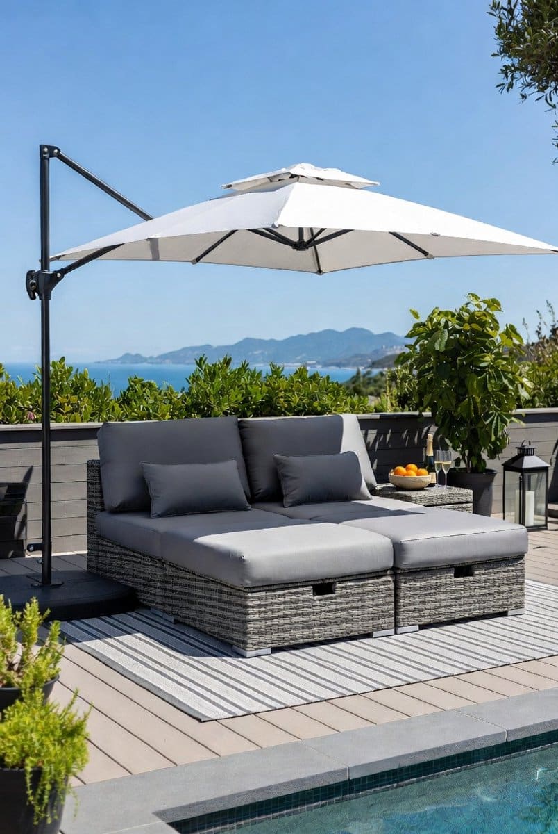 luxe xxl 2 persoons rotan ligbed met verstelbare rugleuning & klaptafels