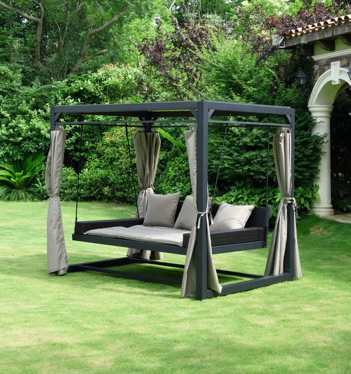 luxe xxl tuinpaviljoen dubbel ligbed met zon & windbescherming 180