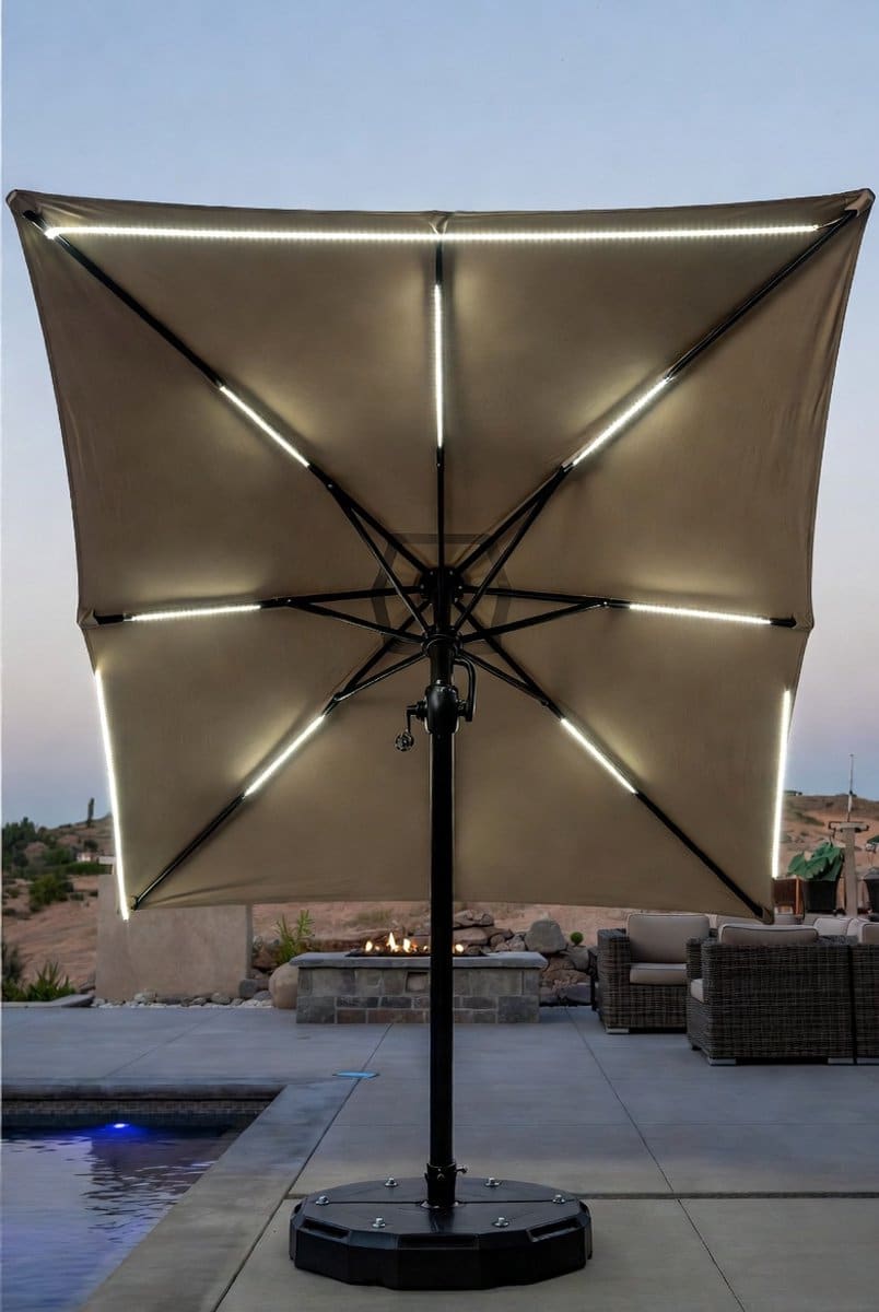 luxe zweefparasol 300×300 cm met led solar verlichting