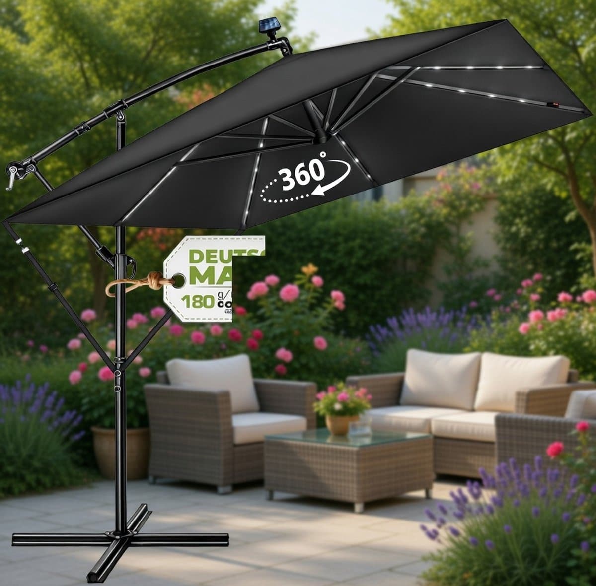 luxe zweefparasol 330 cm rechthoekig aluminium parasol met 360°