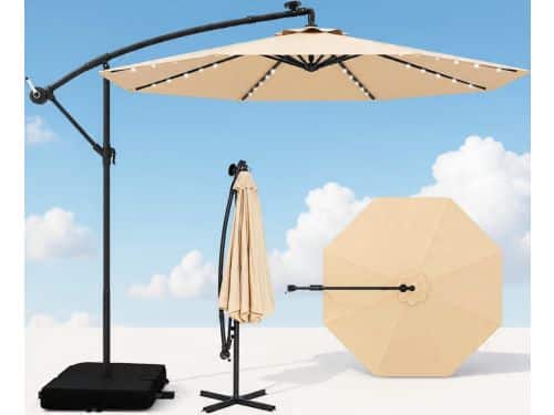 Luxe Zweefparasol Ø300 cm met LED Verlichting, Kantelbaar & Inclusief