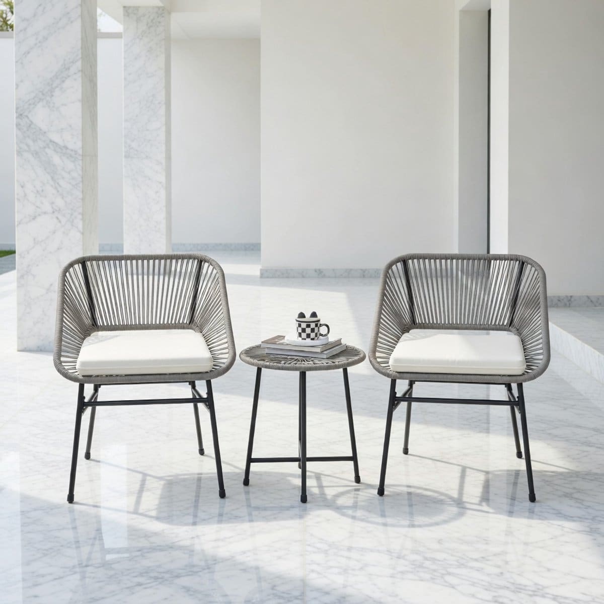 luxora 2 persoons polyrattan bistroset met kussens weerbestendige tuinmeubel set