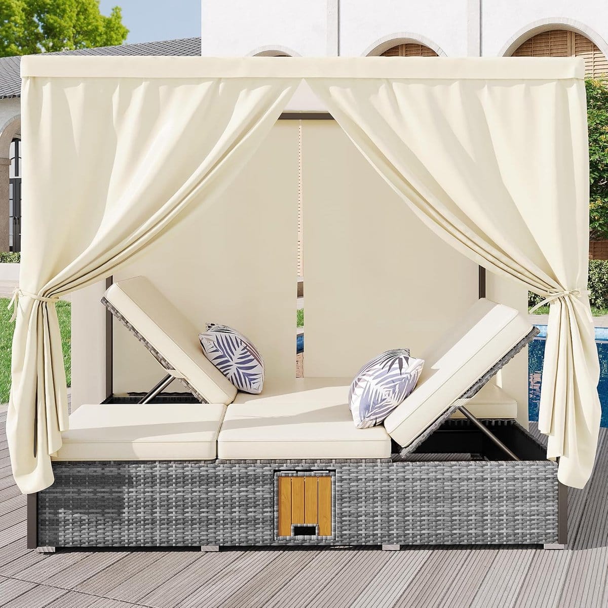 luxora premium dubbel rotan zonne eiland ligbed 187x128x186 cm met gordijn