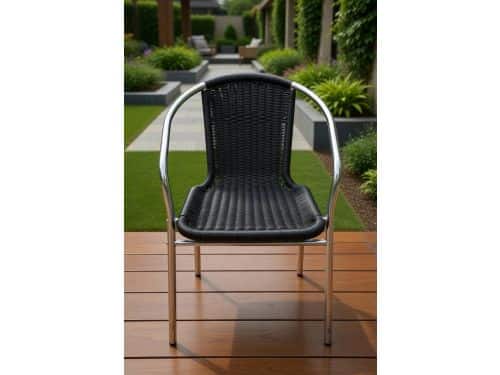 Luxueuze Aluminium Stapelstoel Medahomestore - Zwart Polyrotan Tuinstoel | Bistrostoel