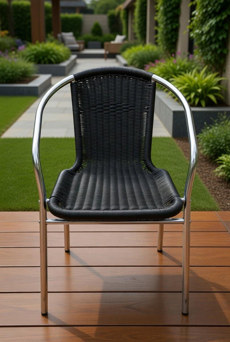 luxueuze aluminium stapelstoel medahomestore zwart polyrotan tuinstoel | bistrostoel