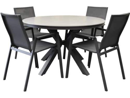 Malaga Samantha dining tuinset 120xH75 cm rond 5 delig antraciet