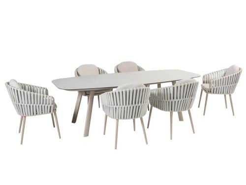Manolo 240x103x75 cm met 6x Eva dining stoel latte