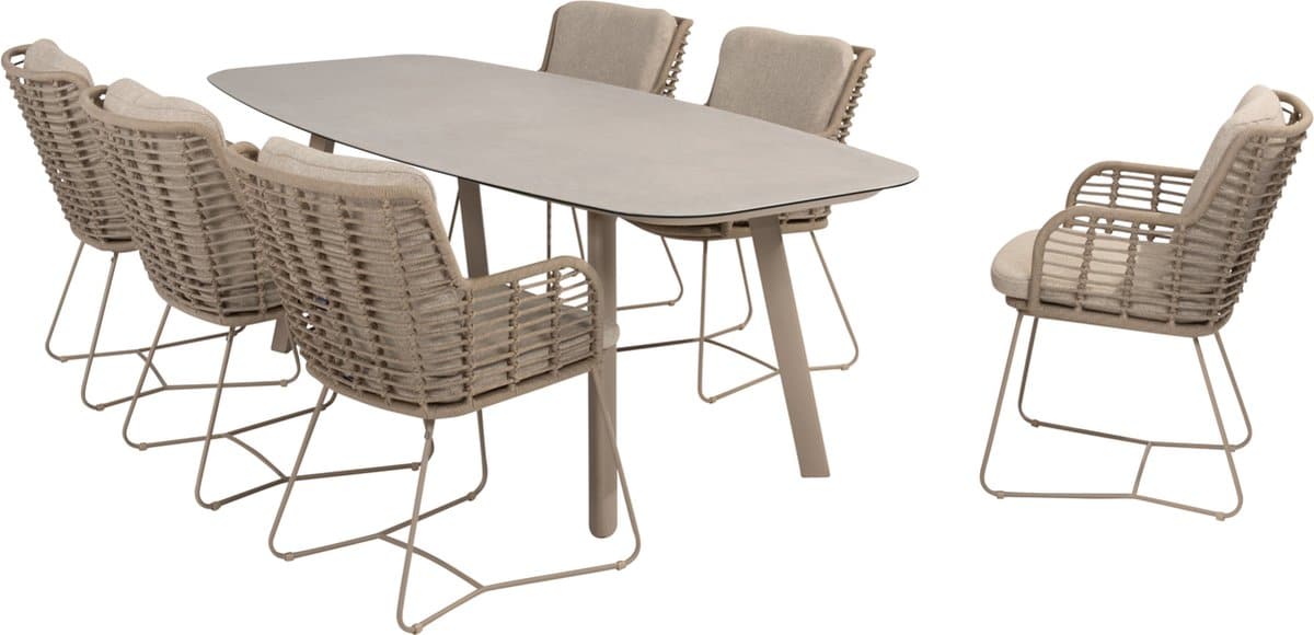 manolo fabrice dining tuinset 7 delig 240x103xh75 cm keramiek latte