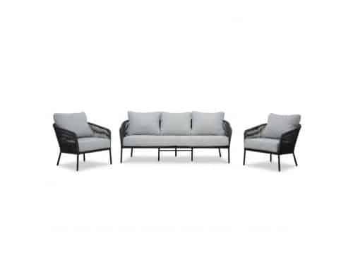 Mara stoel-bank loungeset 5 personen | touw + aluminium | Stone Grey | 3-delig