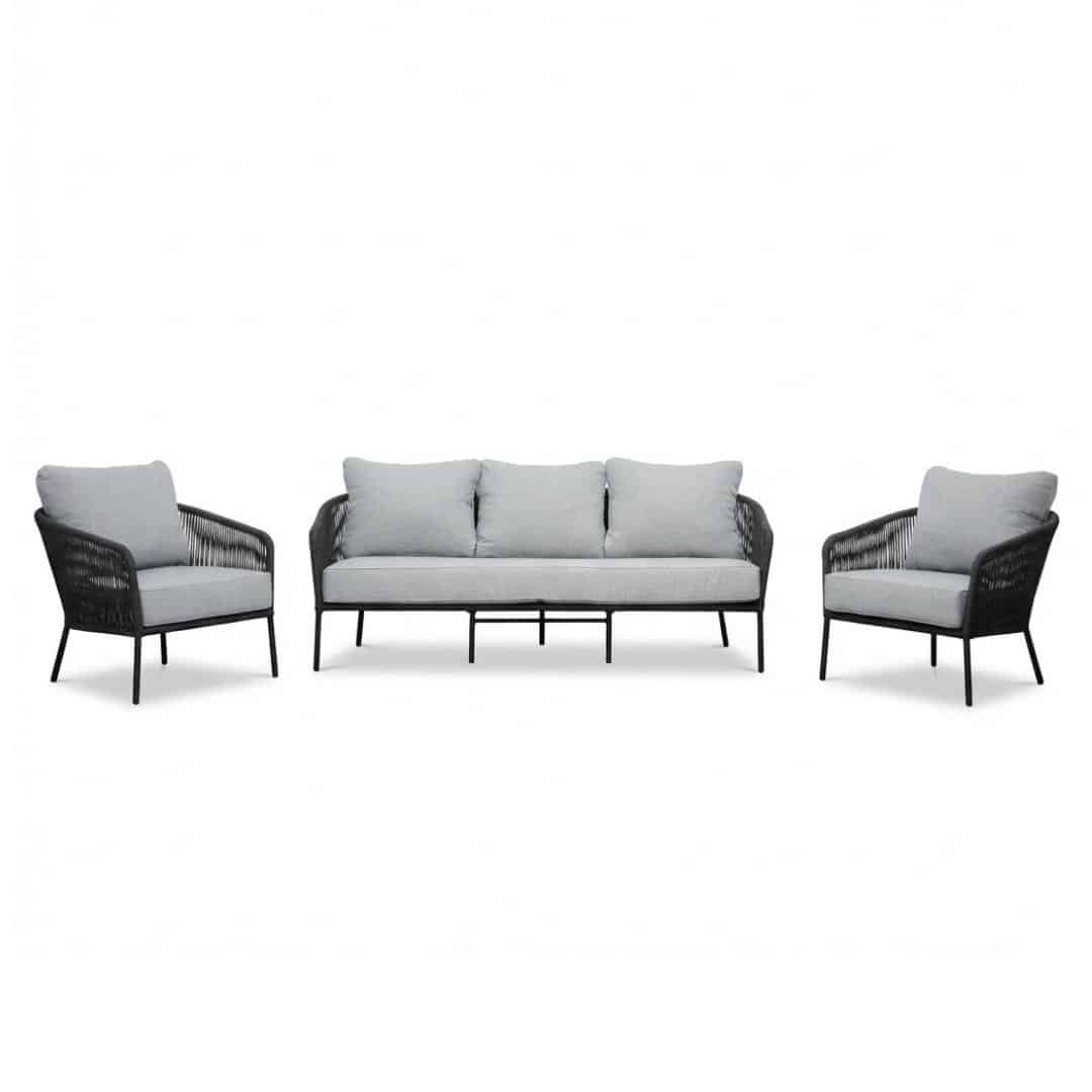 mara stoel bank loungeset 5 personen | touw + aluminium | stone grey | 3 delig