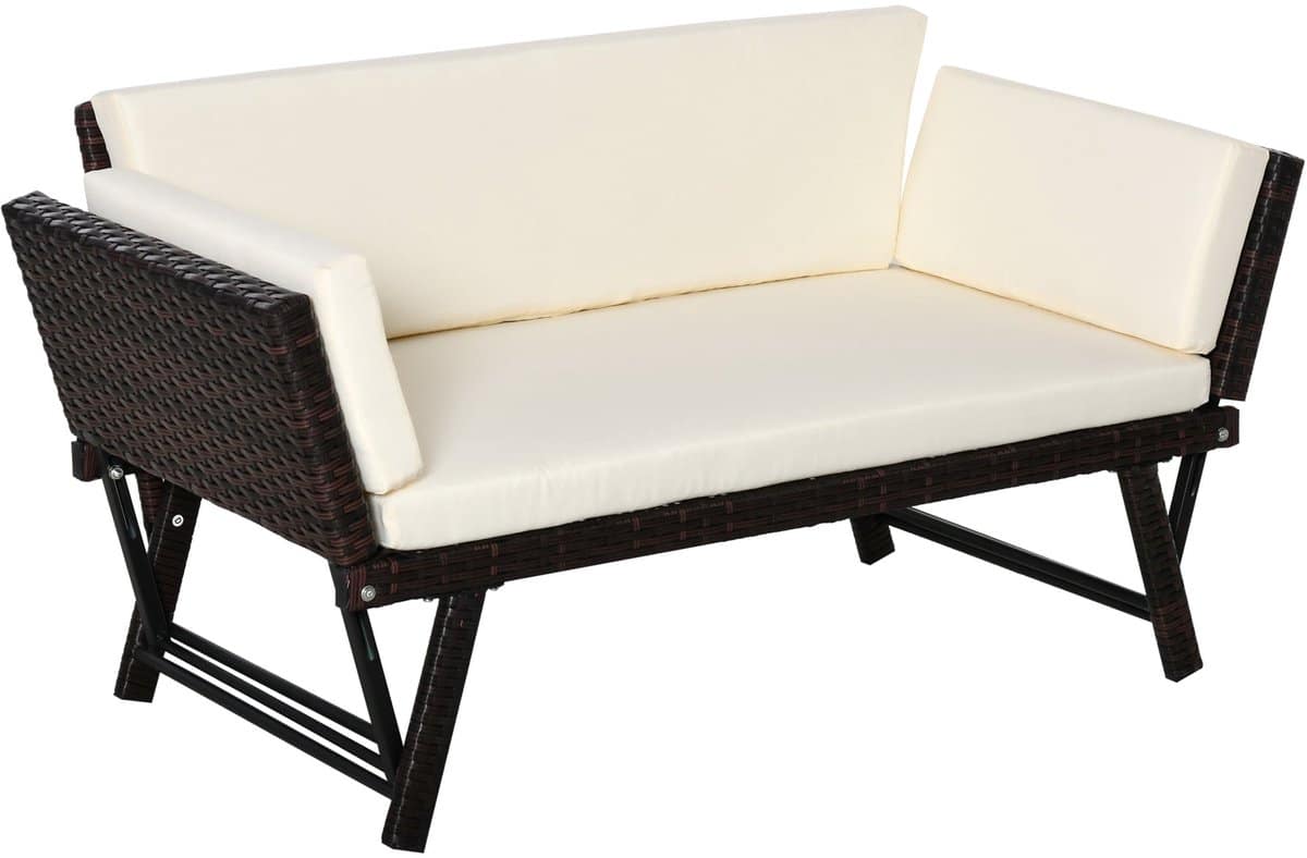 merax 2 zits loungesofa tuin polyrattan tuinbank uitklapbaar tot ligbed