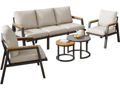 Merax Loungeset Tuin 5-delig met 3-Zits Bank - 2 Stoelen