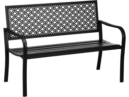 Metalen 2-Zits Tuinbank met Decoratief Bloemenpatroon en Armleuningen