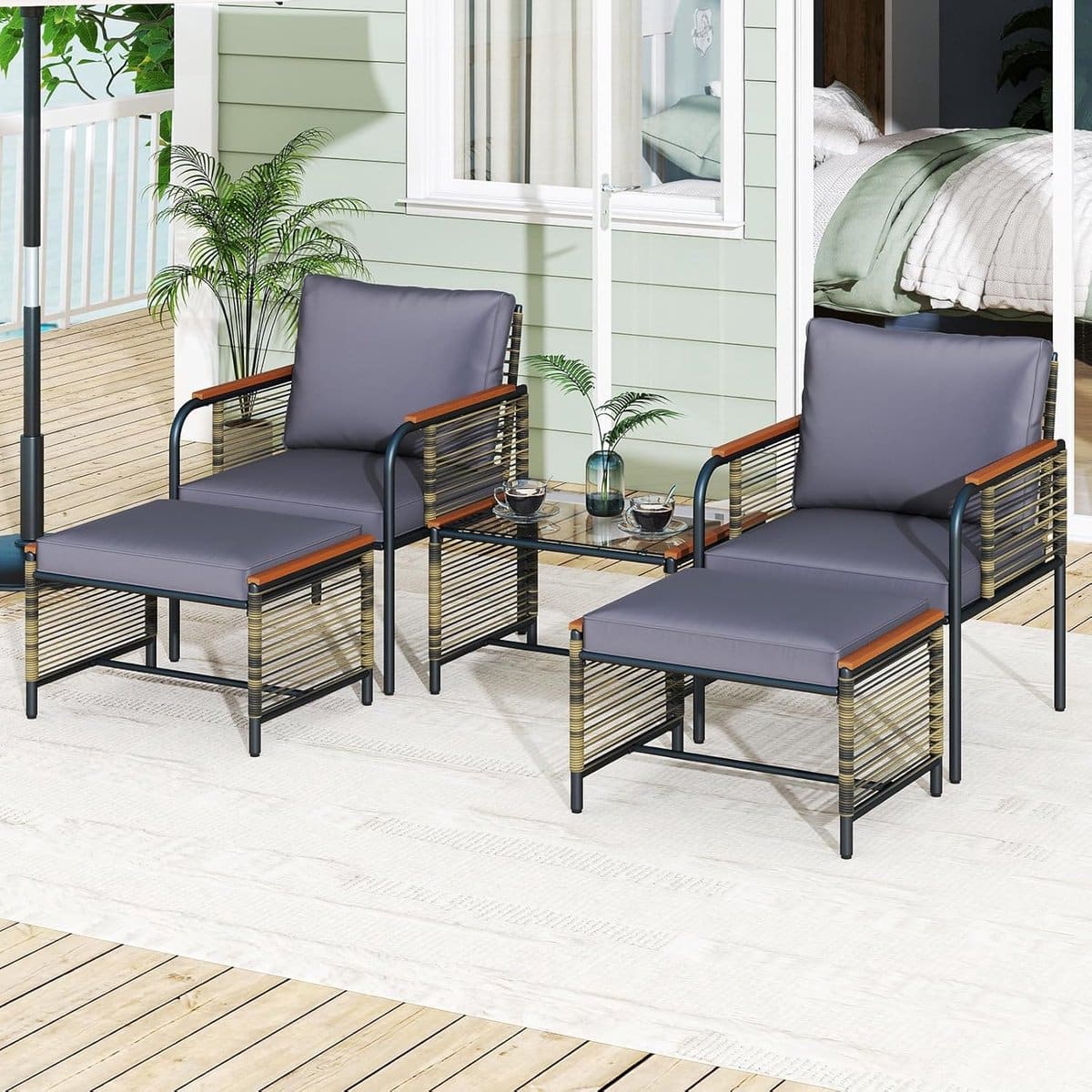 milano comfort 5 delige luxe balkonset inclusief 2 ergonomische fauteuils