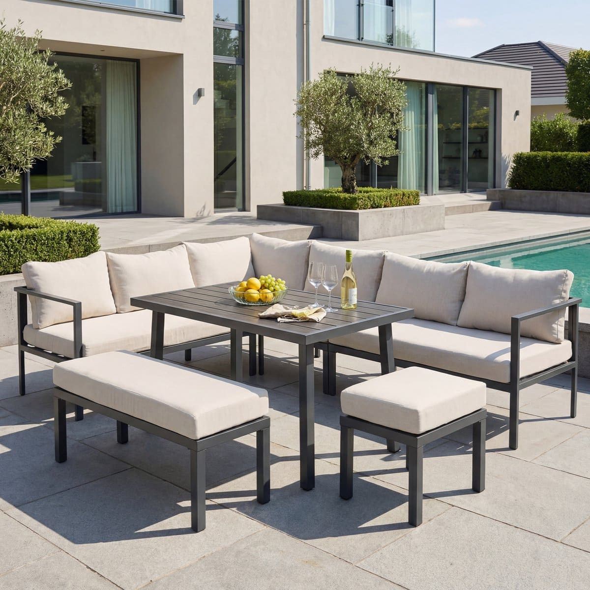 modenuit tuinmeubelset 9 persoons eethoek met tafel, bank, stoel en