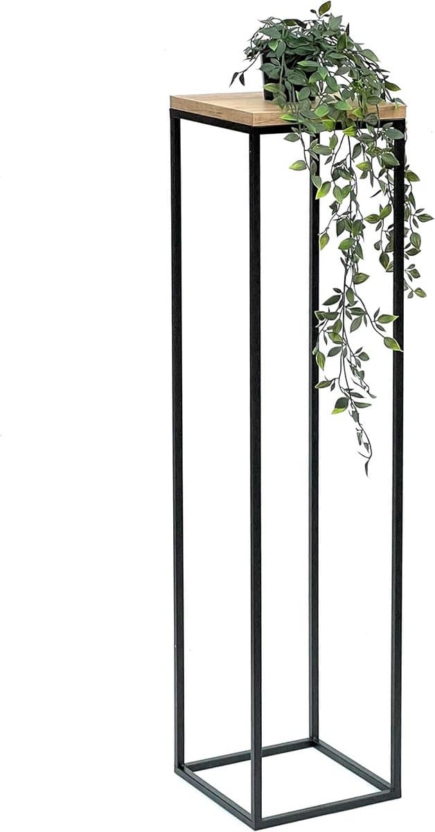moderne bloemenkruk van metaal en hout 100 cm