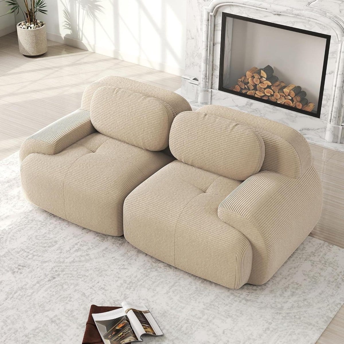 moderne boneless sofa 2 zits lage cloud sofa, modulair corduroy