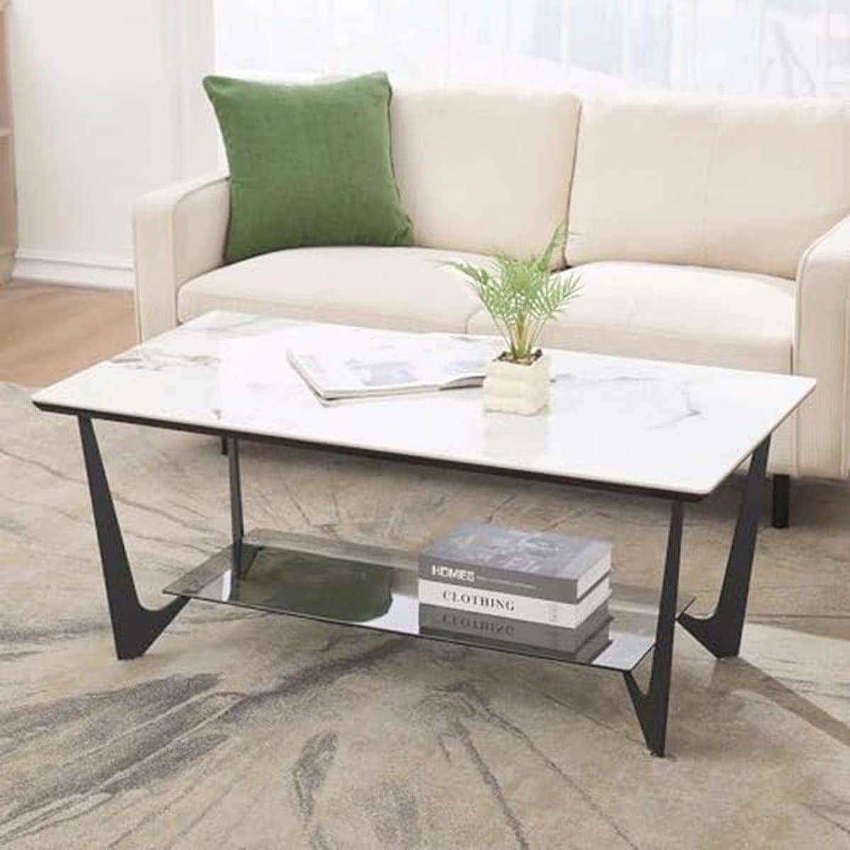 moderne koffietafel met marmerlook vierkante middentafel met metalen poten