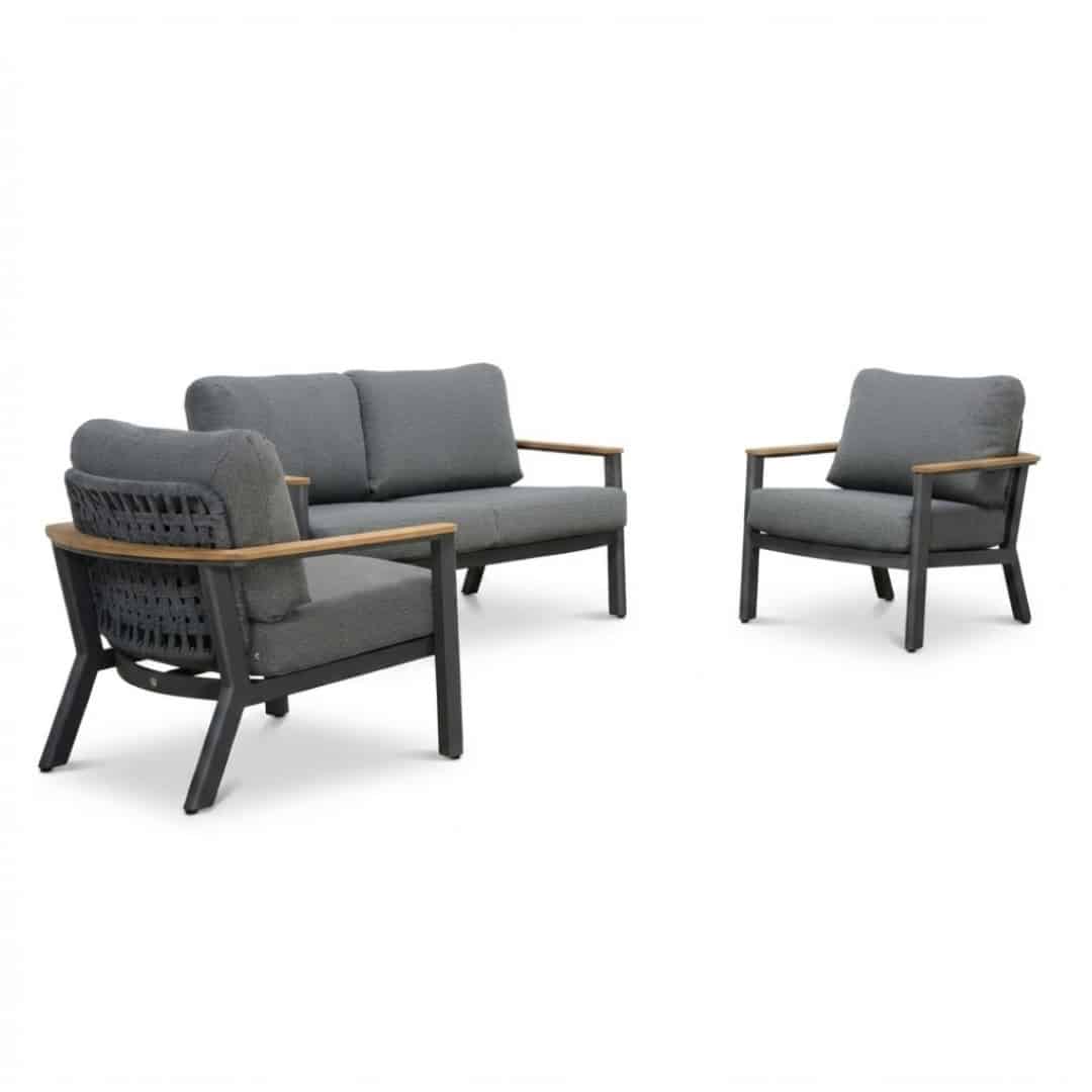 montana stoel bank loungeset 4 personen | aluminium + teak | antraciet | 3 delig