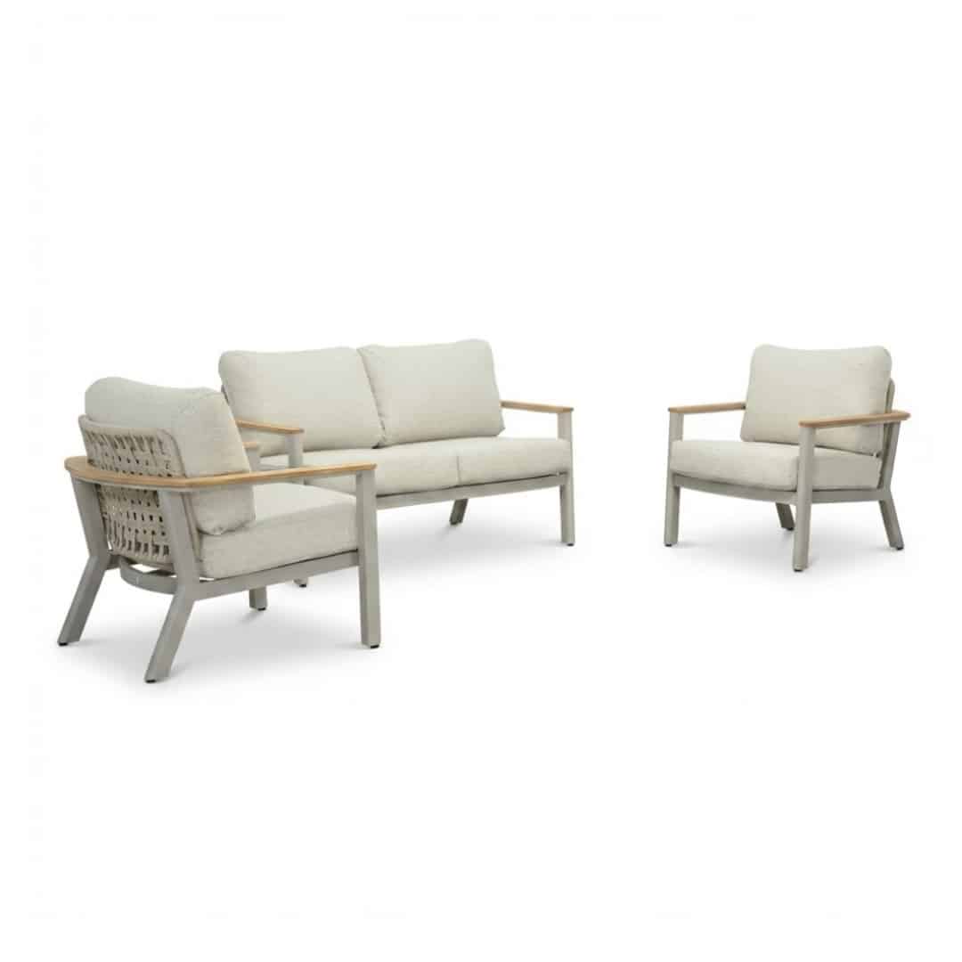 montana stoel bank loungeset 4 personen | aluminium + teak | beige | 3 delig