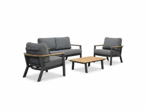 Montana stoel-bank loungeset 4 personen incl. tafel | aluminium + teak | antraciet | 4-delig