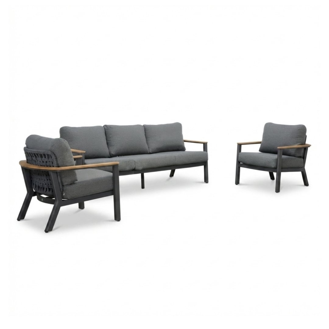 montana stoel bank loungeset 5 personen | aluminium + teak | antraciet | 3 delig