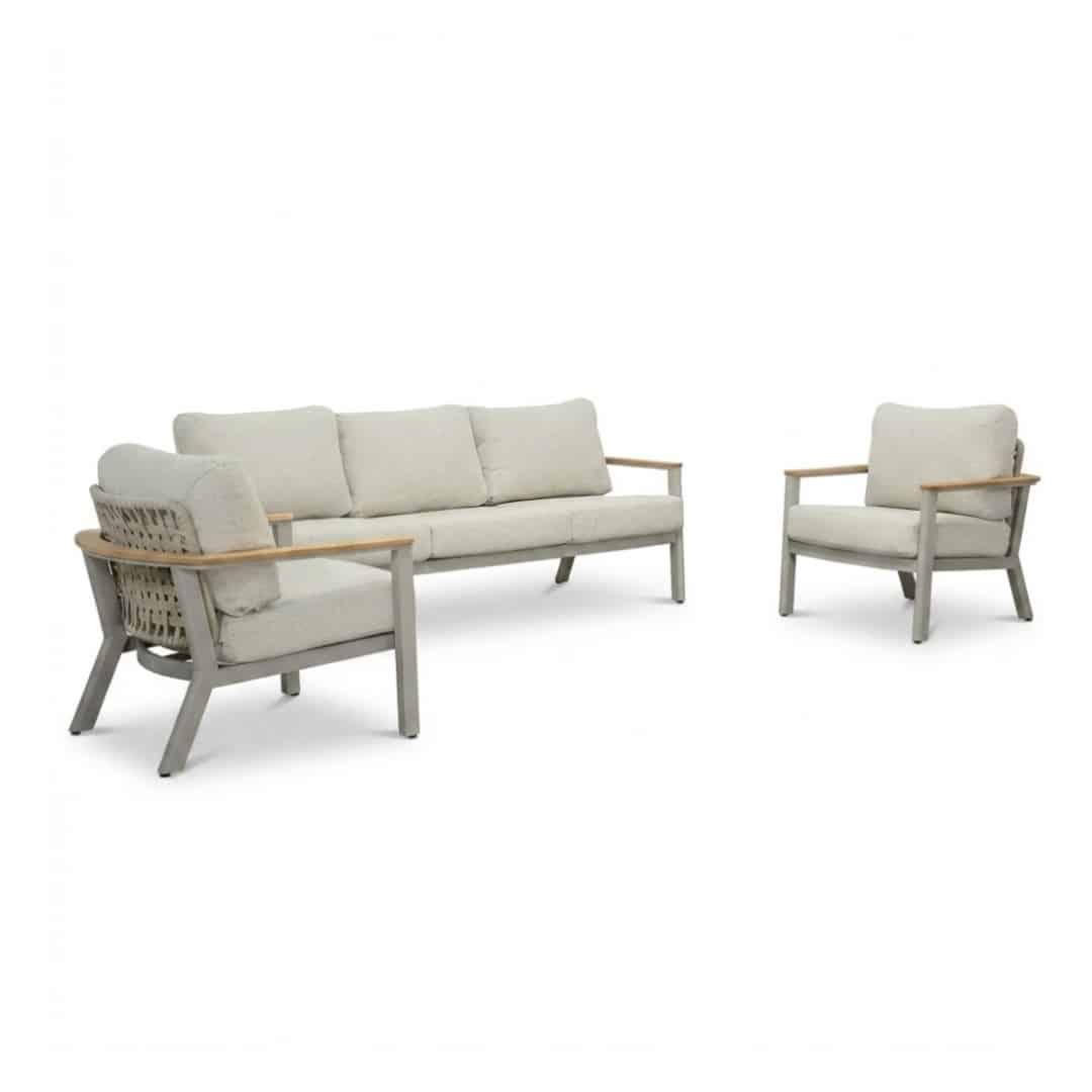 montana stoel bank loungeset 5 personen | aluminium + teak | beige | 3 delig