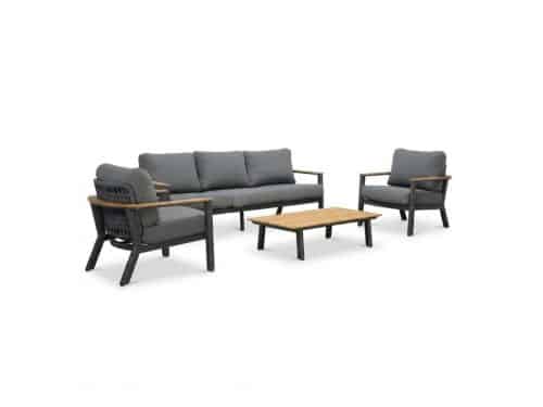 Montana stoel-bank loungeset 5 personen incl. tafel | aluminium + teak | antraciet | 4-delig